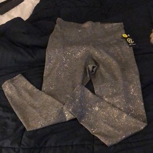 High rise grey leggings with gold speckle pattern